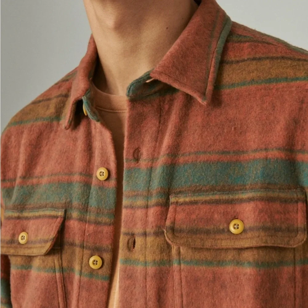 NWT Lucky Brand Southwestern Knit Shirt Jacket Small Orange Striped Shacket